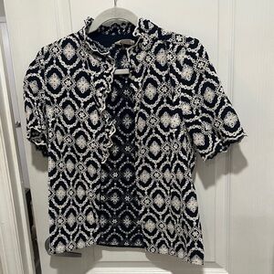 Sezane Navy and White Geometric Men's Shirt